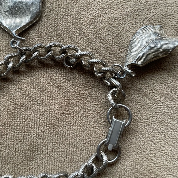 Vintage Leaf Chain Link Pearl Dangle Charm Bracelet Silver - Picture 5 of 6